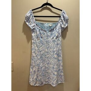 Aeropostale Blue Floral Milkmaid Mini Dress Puff Sleeve Smocked Back Large